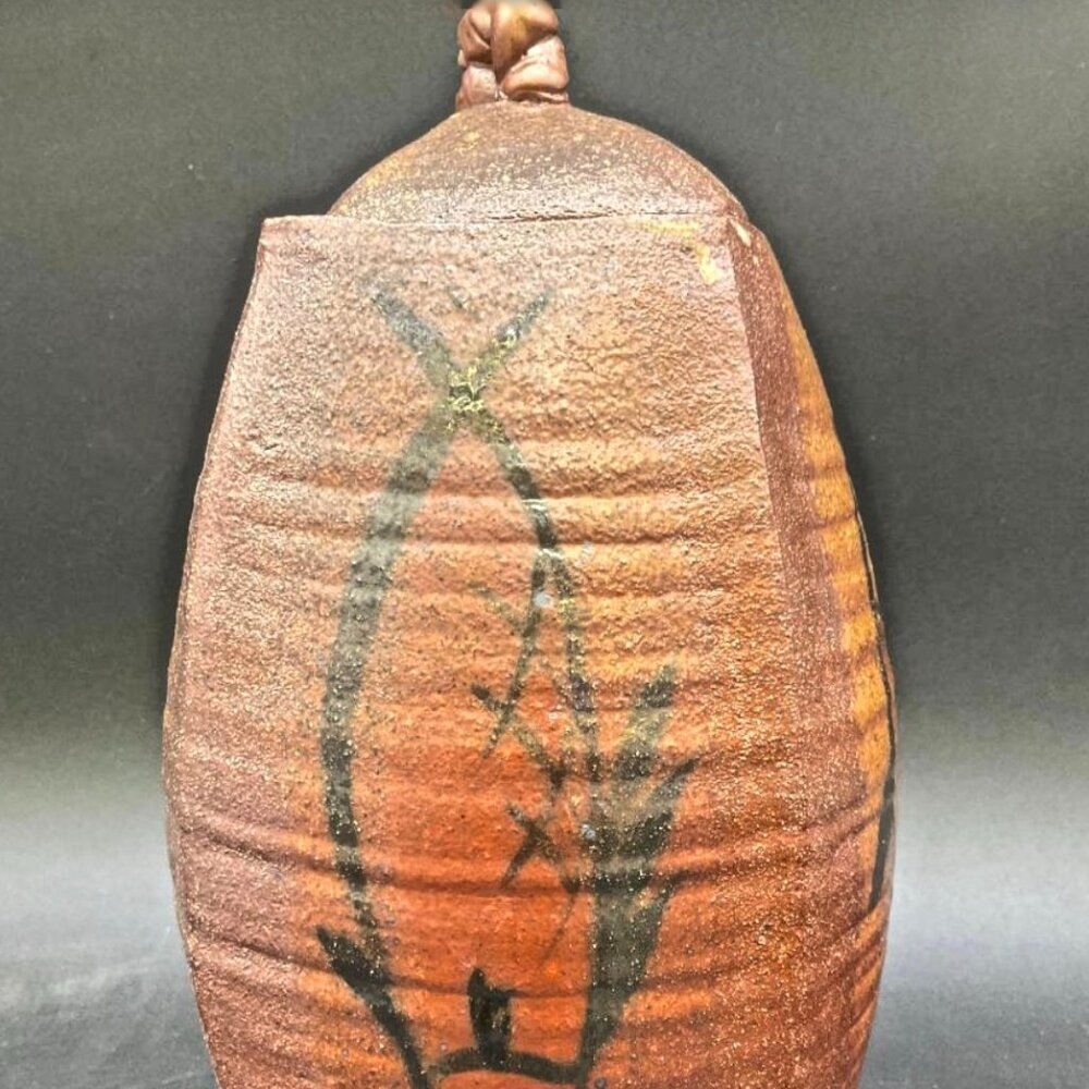 Vintage Vase Pot with Lid Raku Pottery Artisan Handmade USA